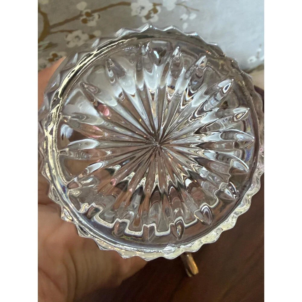 Vintage Polish 24% Lead Crystal Vase with Brass Stand Cut Glass Flower Hurricane